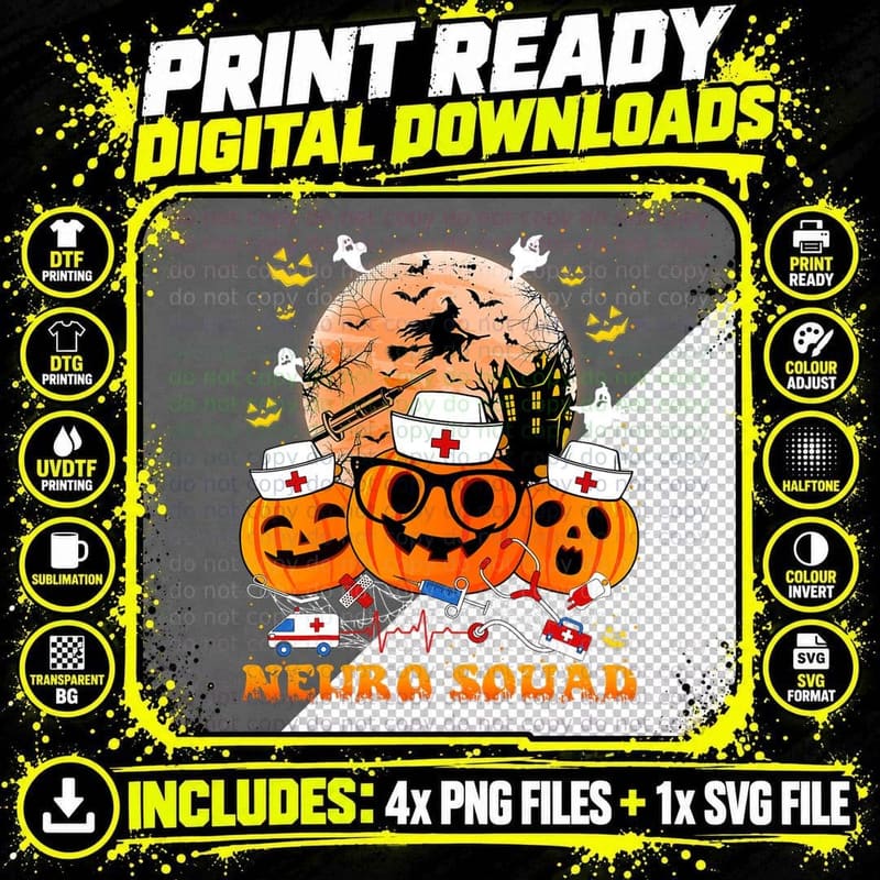Neuro Squad Pumpkin Nurse Ghost Scary Halloween Costume Png SVG Digital Bundle