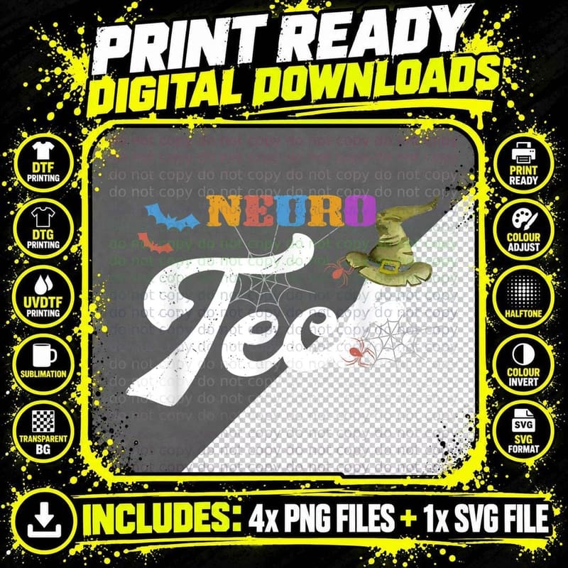 Neuro Tech Witch Vintage Matching Halloween T-Shirt Png SVG Digital Bundle