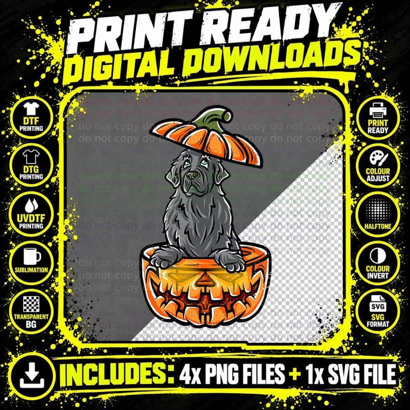 Newfoundland Dog Happy Halloween Pumpkin Dogs T-Shirt Png SVG Digital Bundle