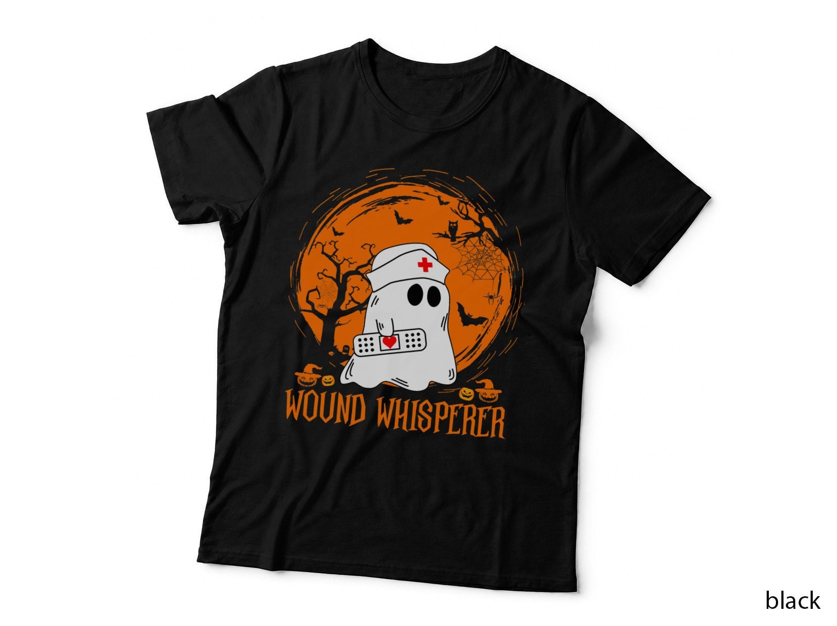 Nurse Wound Whisperer Pumpkin Moon Ghost Halloween T-Shirt