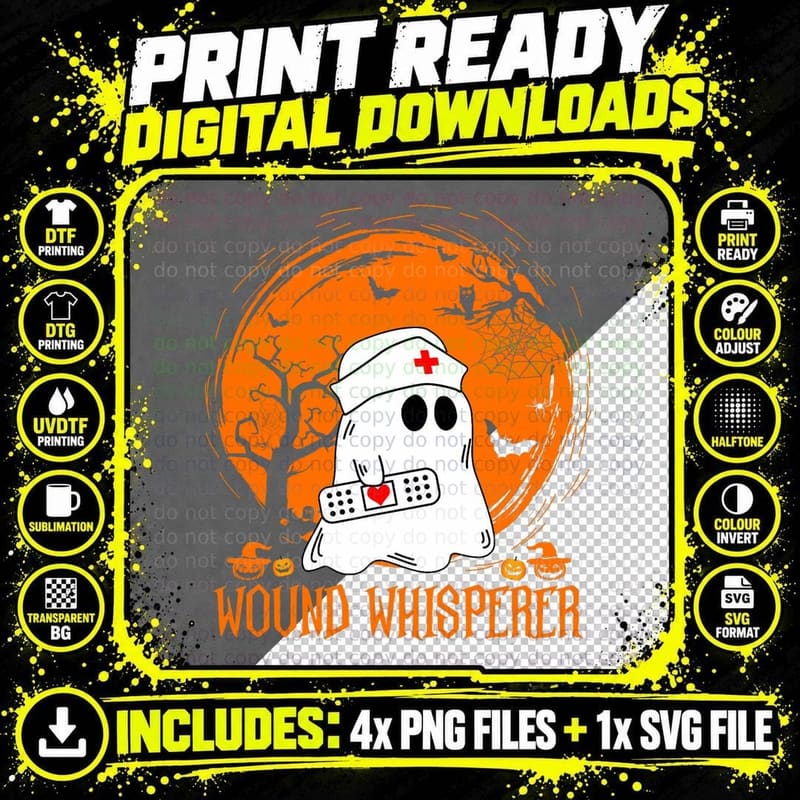 Nurse Wound Whisperer Pumpkin Moon Ghost Halloween Png SVG Digital Bundle