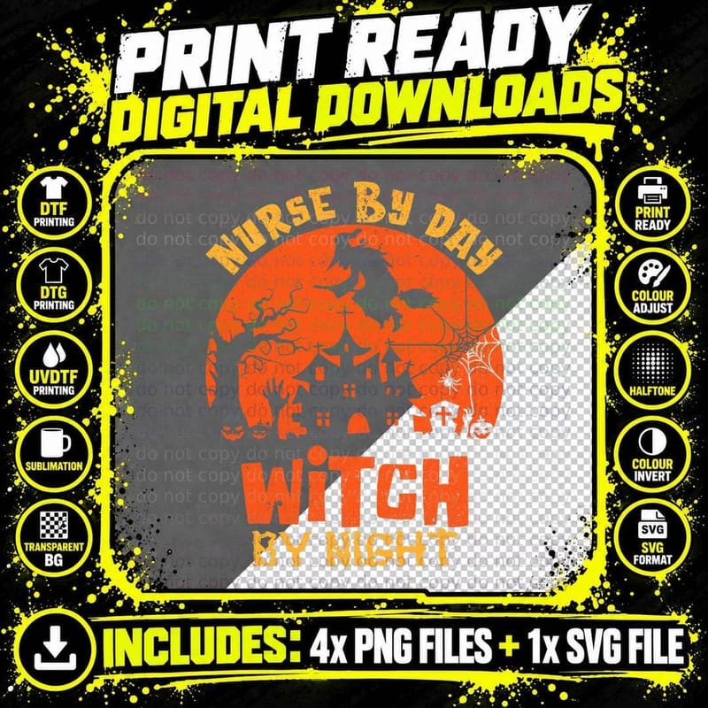 Nurse by Day Witch by Night Vintage RN ER Halloween Png SVG Digital Bundle