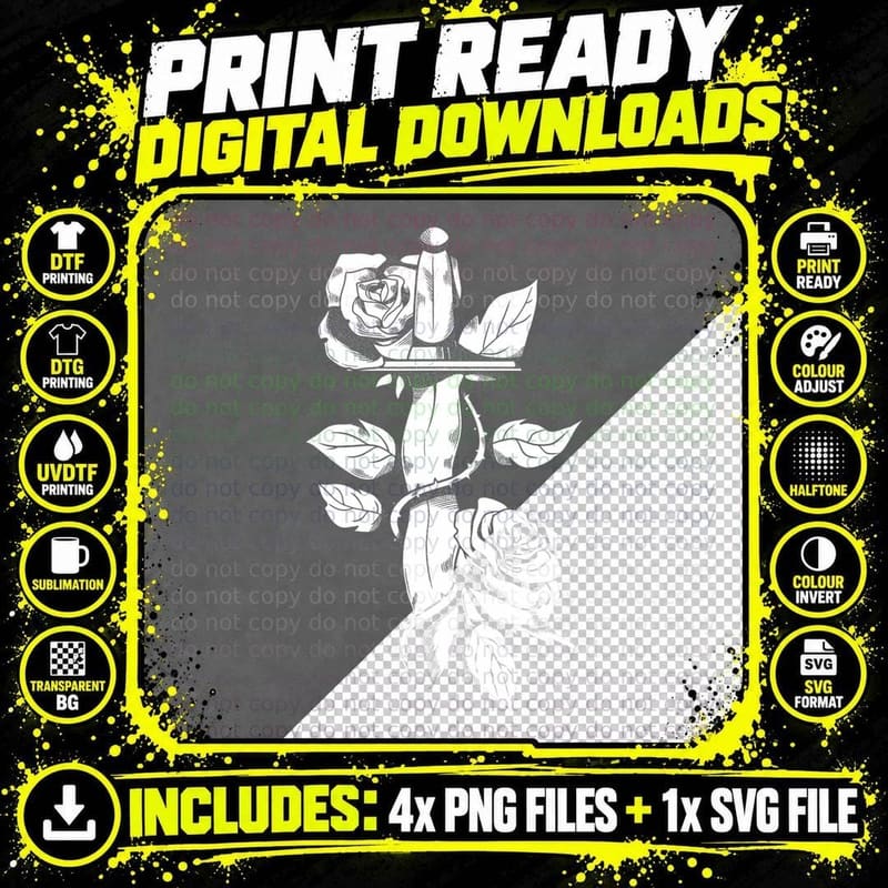 Occult Dagger Rose Vintage Dark Magic Satanic Witch Png SVG Digital Bundle