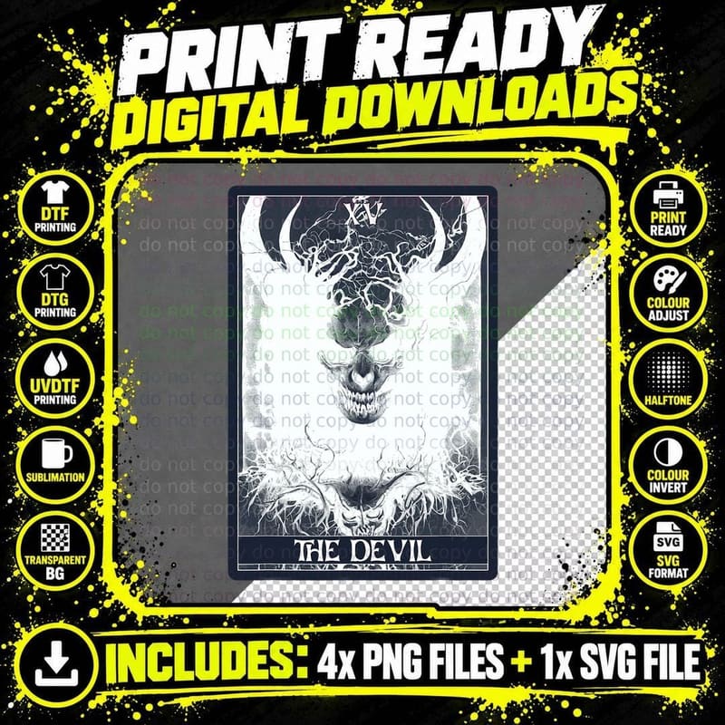 Occult Dark Art, Horror the Devil Tarot Card T-Shirt Png SVG Digital Bundle