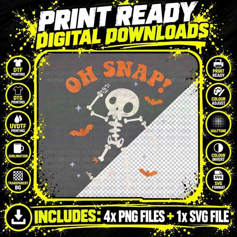 Oh Snap Skeleton Ghost Retro Halloween Spooky Season Boy Png SVG Digital Bundle