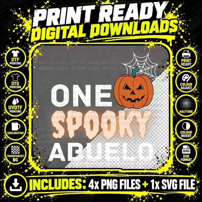 One Spooky Abuelo Halloween Costume Party Family Grandpa Png SVG Digital Bundle