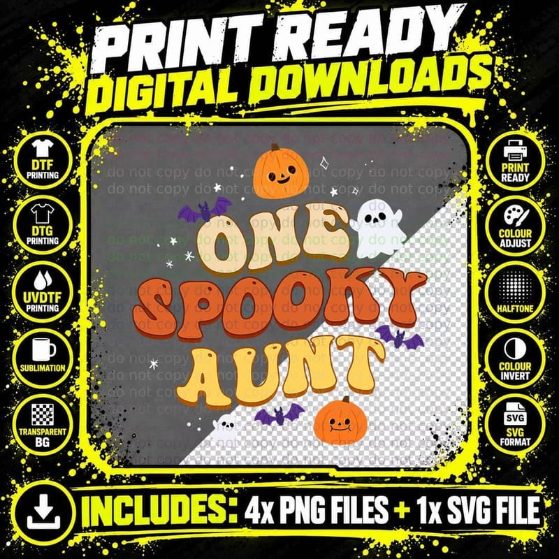 One Spooky Aunt Boo Halloween Cute Family Matching Group Png SVG Digital Bundle