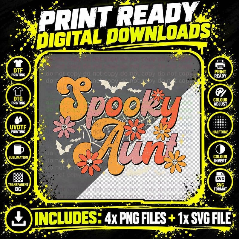 One Spooky Aunt Funny Family Halloween Matching T-Shirt Png SVG Digital Bundle