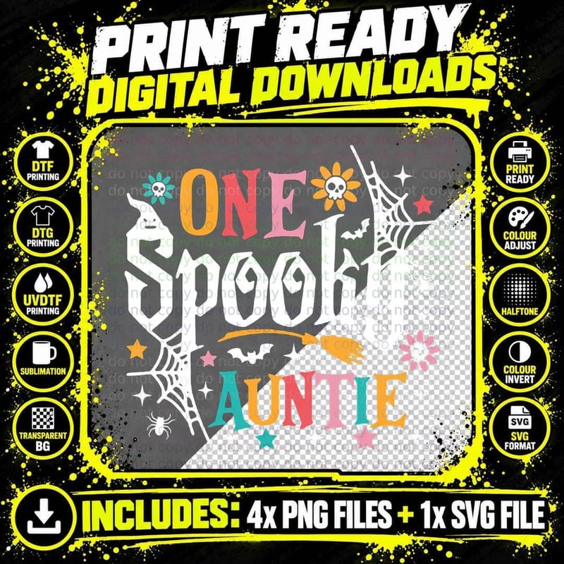 One Spooky Auntie Funny Halloween Spooky Aunt T-Shirt Png SVG Digital Bundle