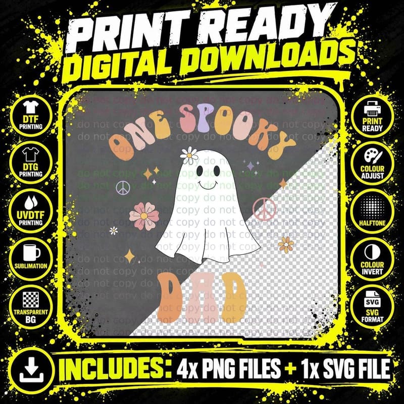 One Spooky Dad First Birthday Retro Halloween Ghost Boo Png SVG Digital Bundle