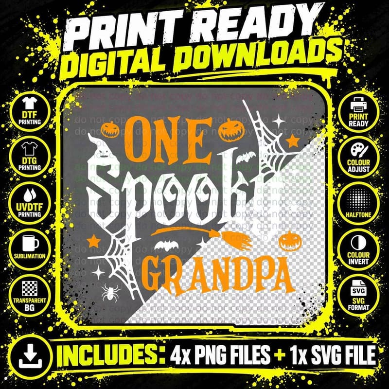 One Spooky Grandpa Funny Halloween Matching Family Png SVG Digital Bundle