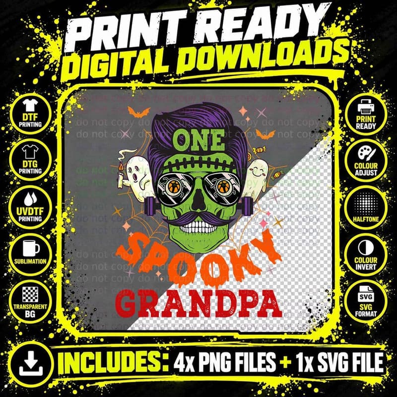One Spooky Grandpa Halloween Horror Man Sunglasses Png SVG Digital Bundle