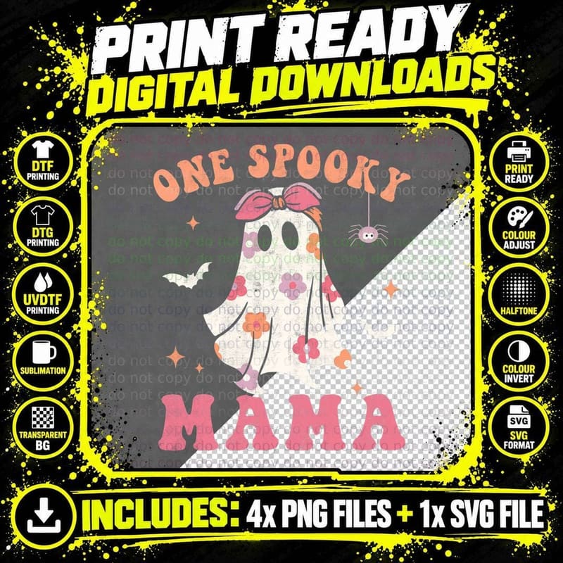 One Spooky Mama Halloween Trick or Treat Spooky Ghost Png SVG Digital Bundle