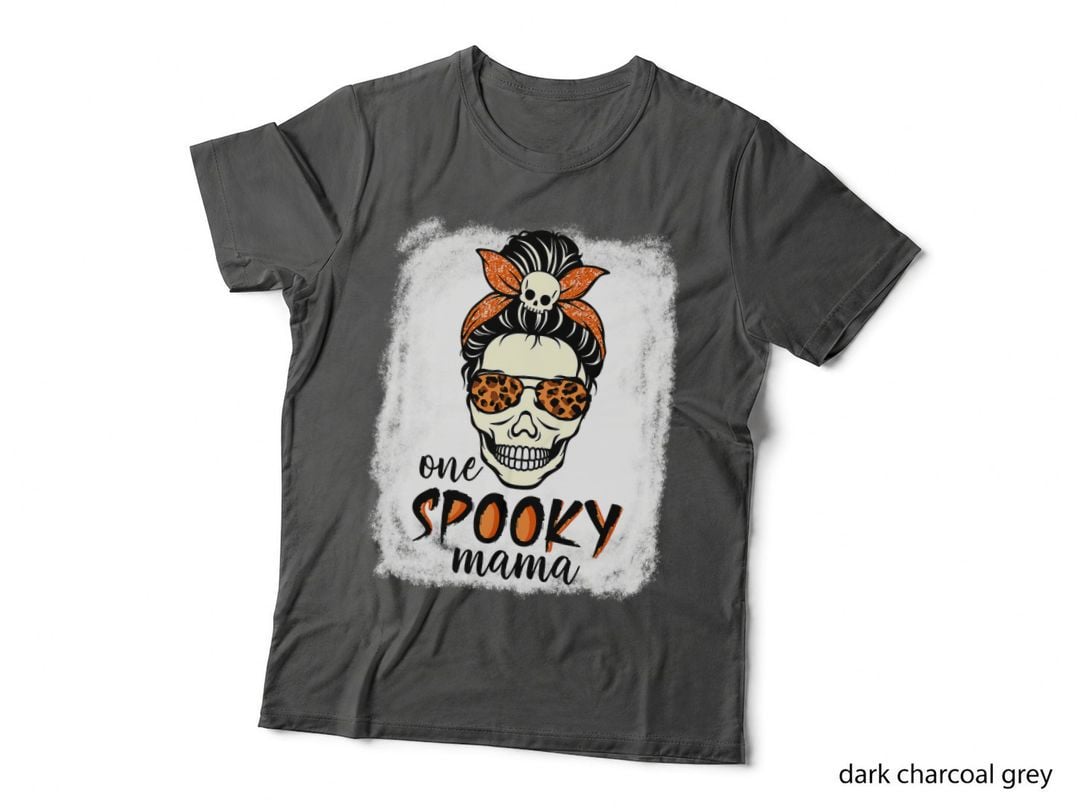 One Spooky Mama Messy Bun Women Witch Mom Halloween T-Shirt