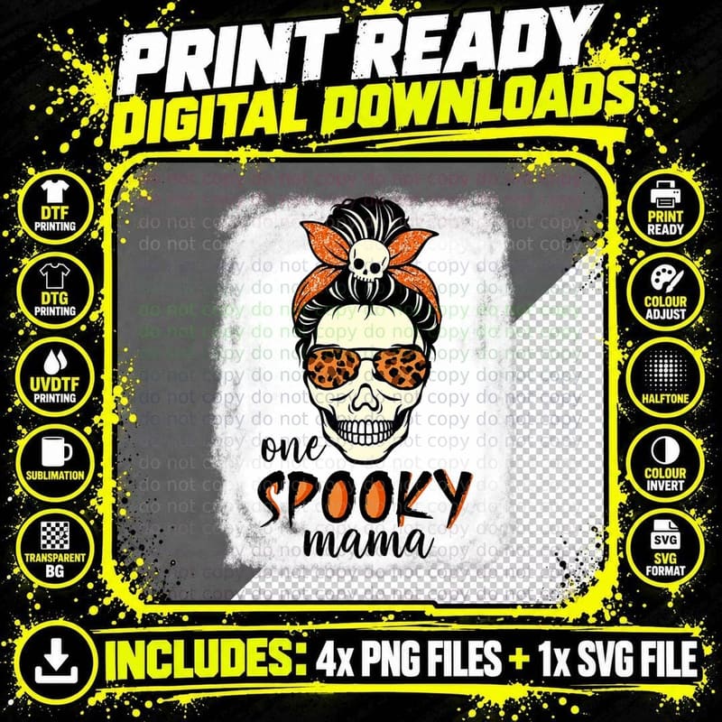 One Spooky Mama Messy Bun Women Witch Mom Halloween Png SVG Digital Bundle