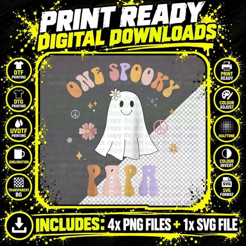 One Spooky Papa First Birthday Retro Halloween Ghost Boo Png SVG Digital Bundle