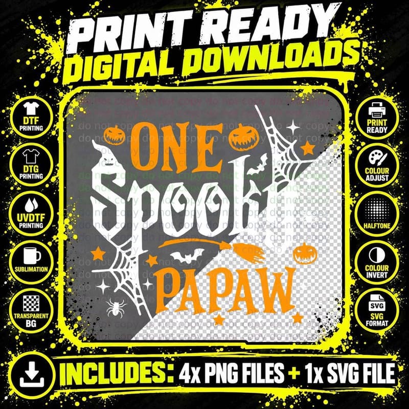 One Spooky Papaw Funny Halloween Spooky Grandpa T-Shirt Png SVG Digital Bundle