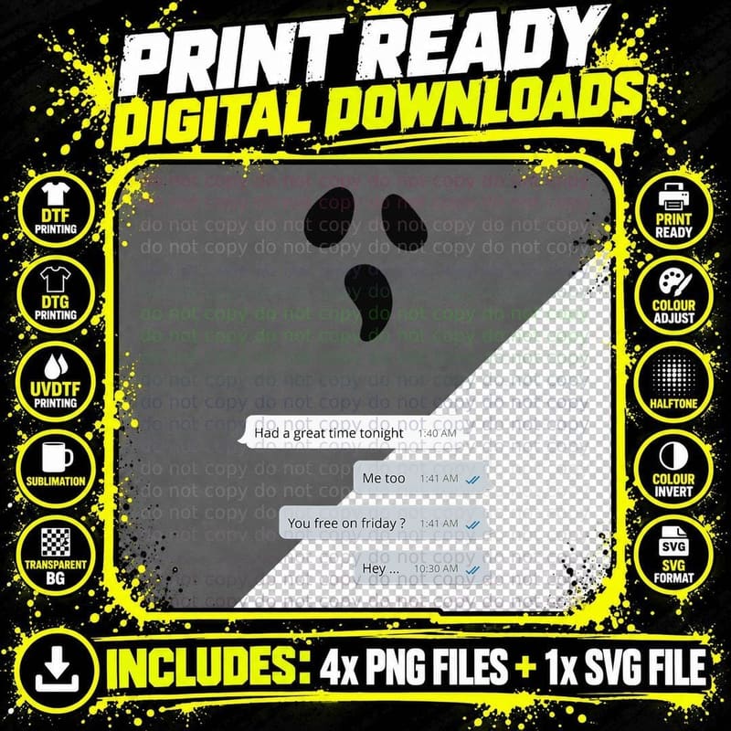 Online Texting Chat Ghosting Funny Halloween Ghost Meme Png SVG Digital Bundle