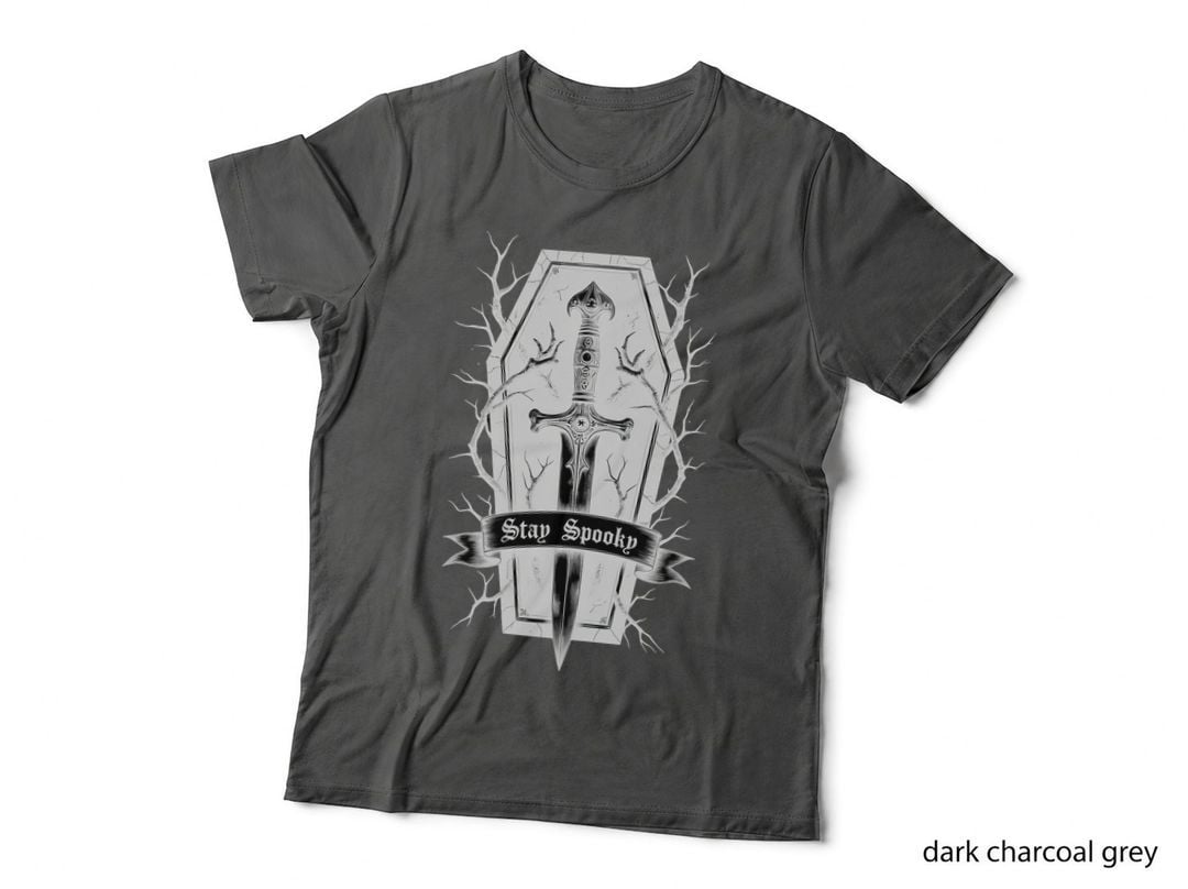 Ornate Silver Dagger Coffin Frame Stay Spooky Gothic Horror T-Shirt
