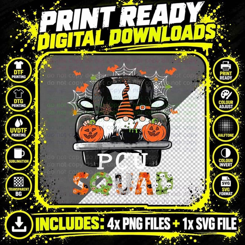PCU Squad Halloween PCU Nurse Gnomes Matching T-Shirt Png SVG Digital Bundle