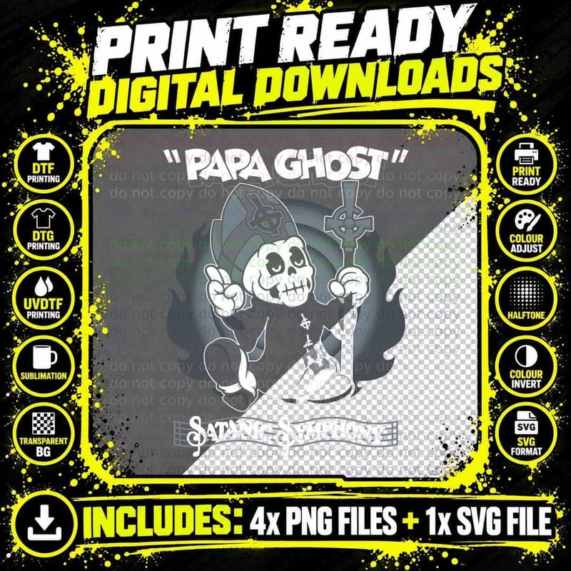 Papa Ghost - Vintage Cartoon Satanic Symphony Creepy Png SVG Digital Bundle