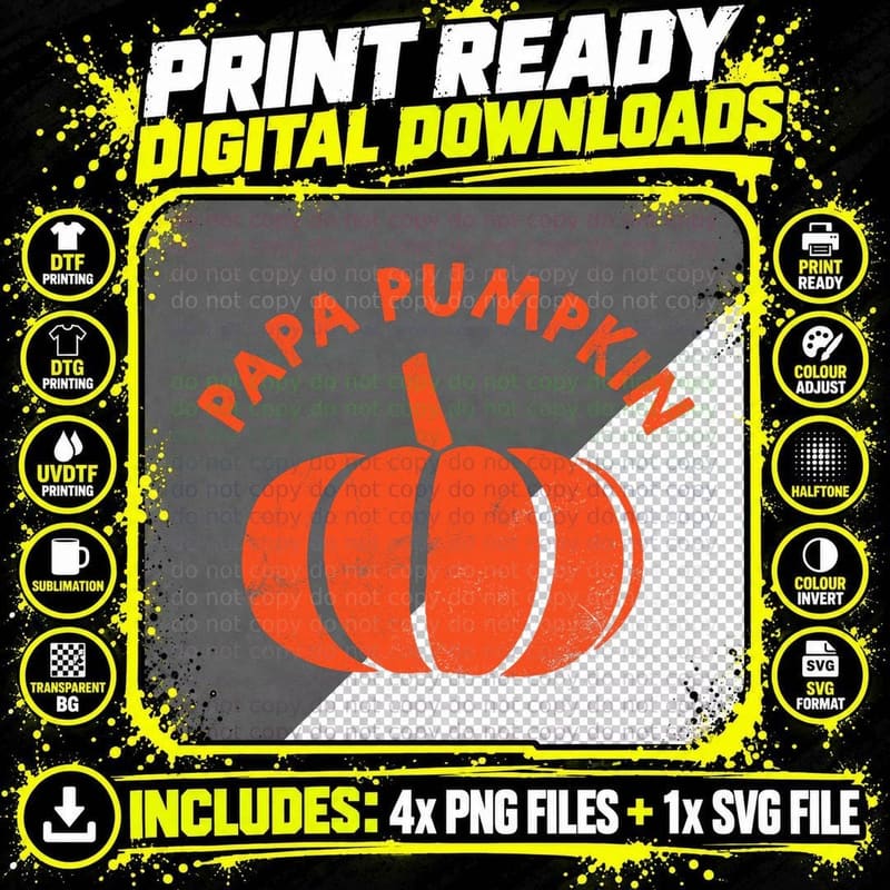 Papa Pumpkin Family Tshirt for Autumn Fall Halloween Png SVG Digital Bundle