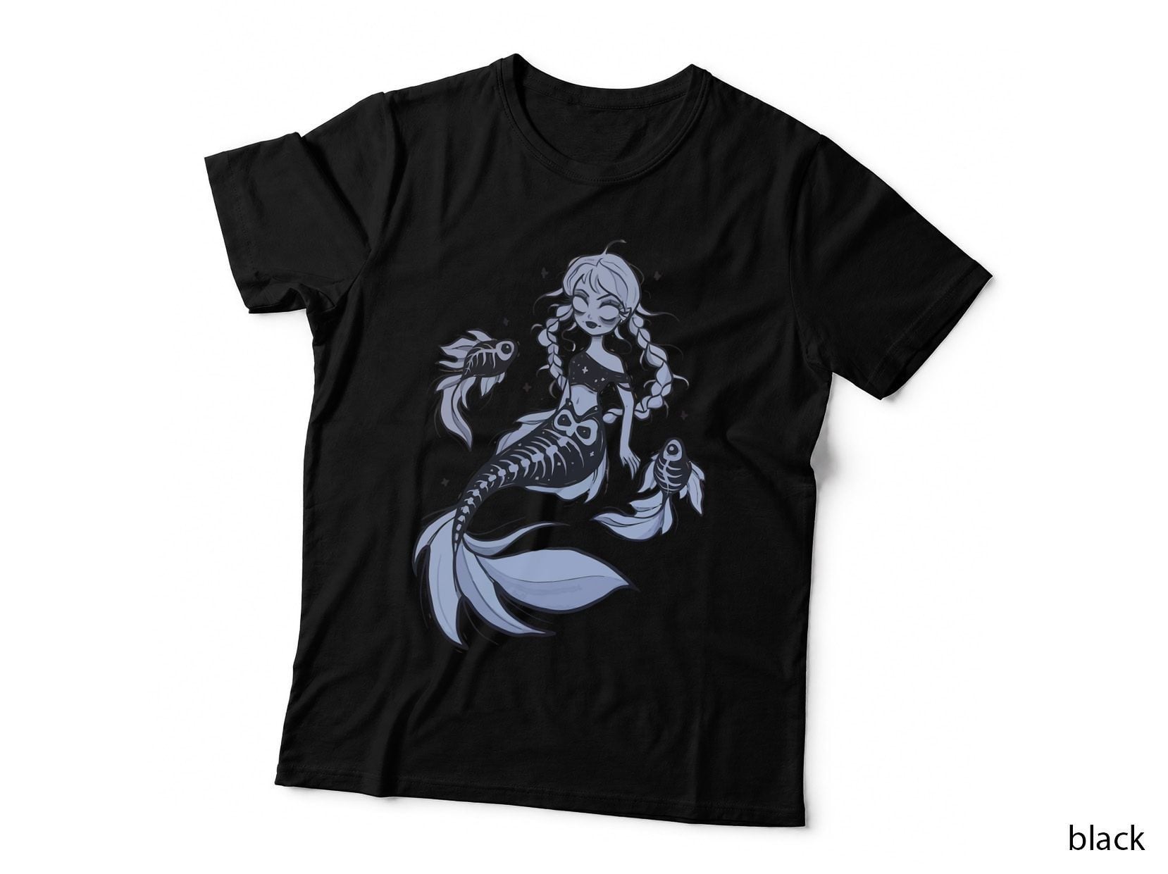 Pastel Goth Clothing Creepy Skeleton Mermaid T-Shirt