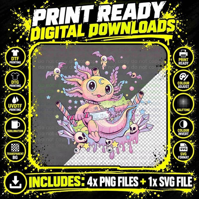 Pastel Goth Cute Creepy Axolotl Gothic Kawaii Menhera Png SVG Digital Bundle