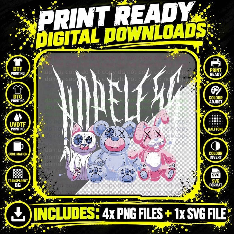 Pastel Goth Cute Creepy Hopeless Kawaii Stuffed Animals Png SVG Digital Bundle