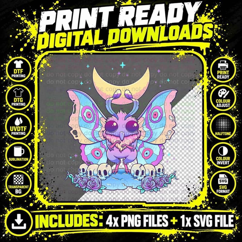Pastel Goth Cute Creepy Mothman Monster Kawaii Occult Png SVG Digital Bundle
