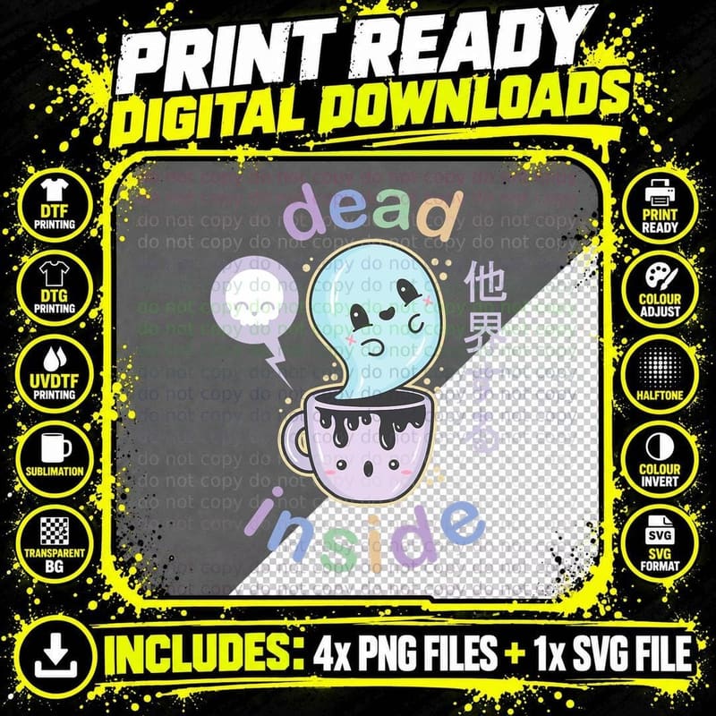 Pastel Goth Dead Inside Coffee T Shirt - Creepy Kawaii Png SVG Digital Bundle