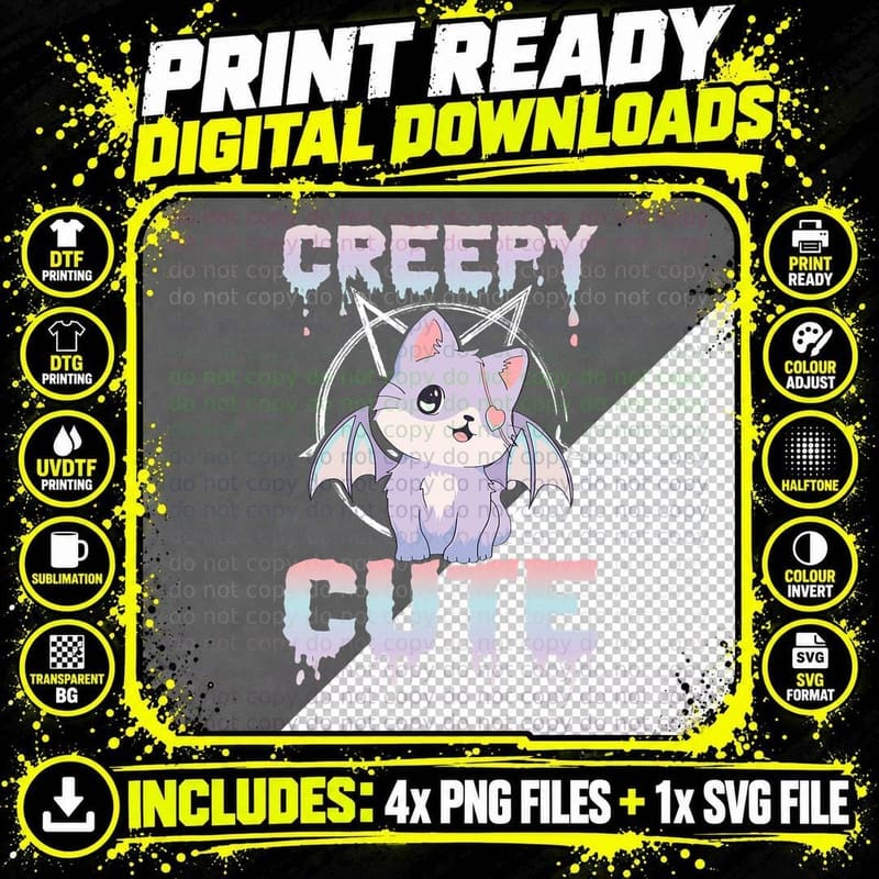 Pastel Goth Pentagram Creepy Cute T-Shirt Png SVG Digital Bundle