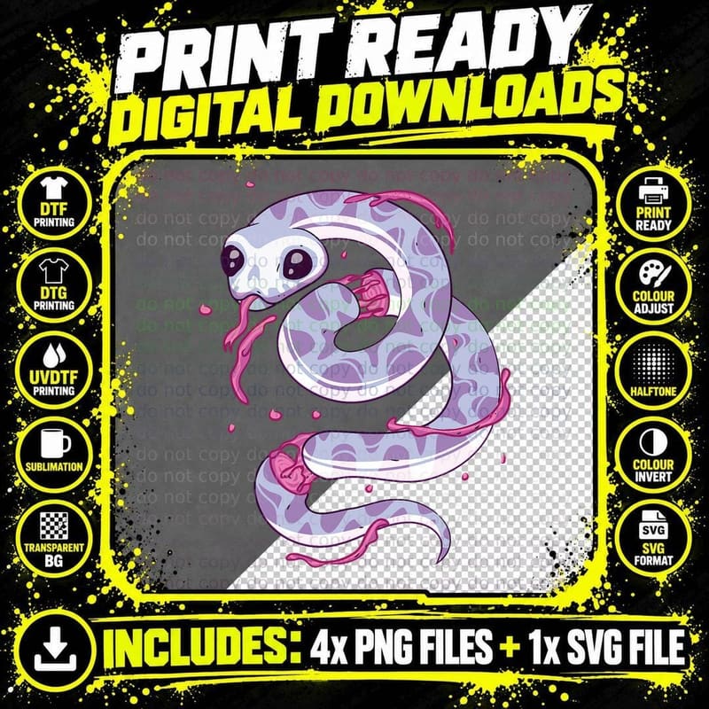 Pastel Goth Snake Creepy Serpent Kawaii Emo Nu Goth Png SVG Digital Bundle