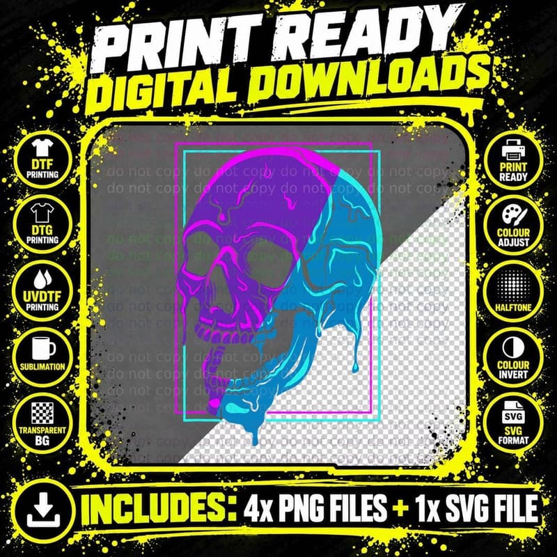 Pastel Melting Skull Skeleton Death Head Halloween Goth Png SVG Digital Bundle