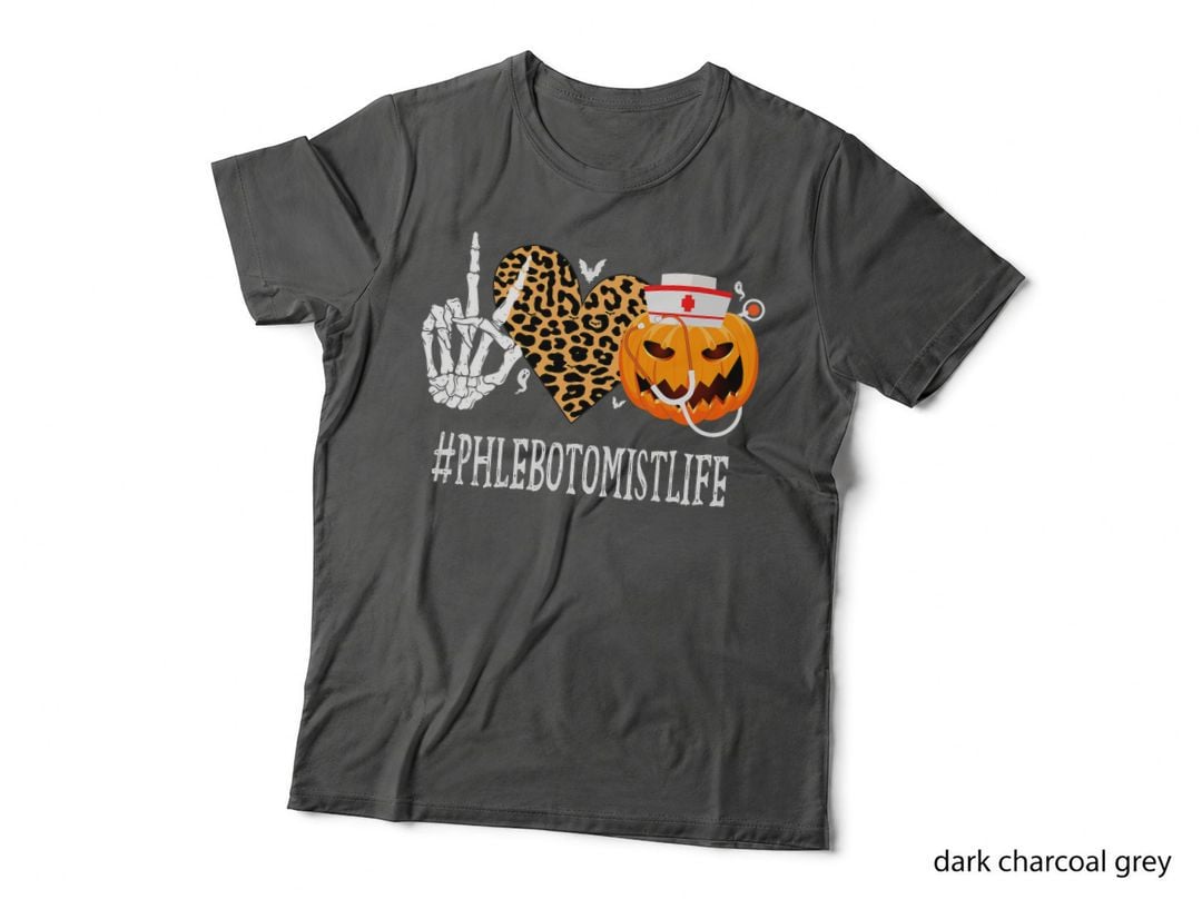 Phlebotomist Peace Love Pumpkin Funny Halloween Leopard T-Shirt