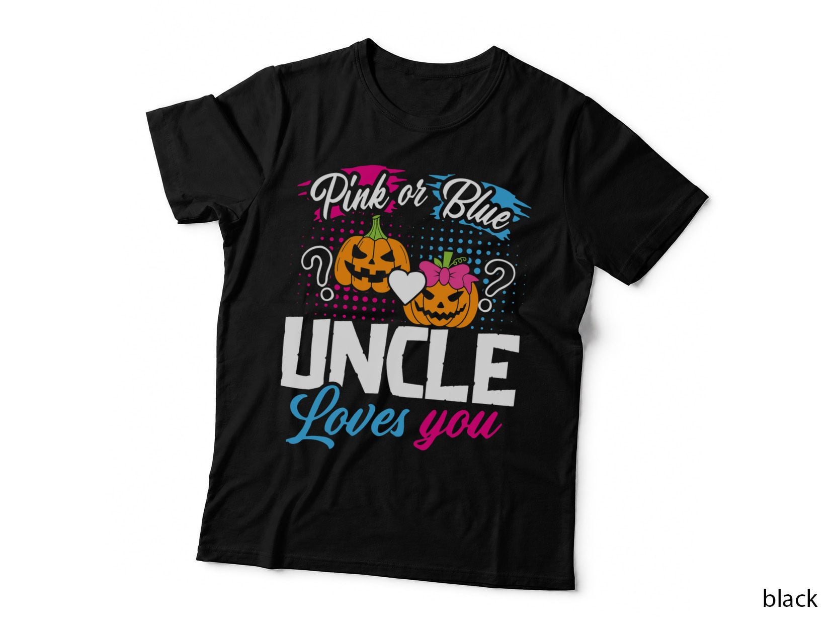 Pink or Blue Uncle Loves You Halloween Pumpkin Gender Reveal T-Shirt
