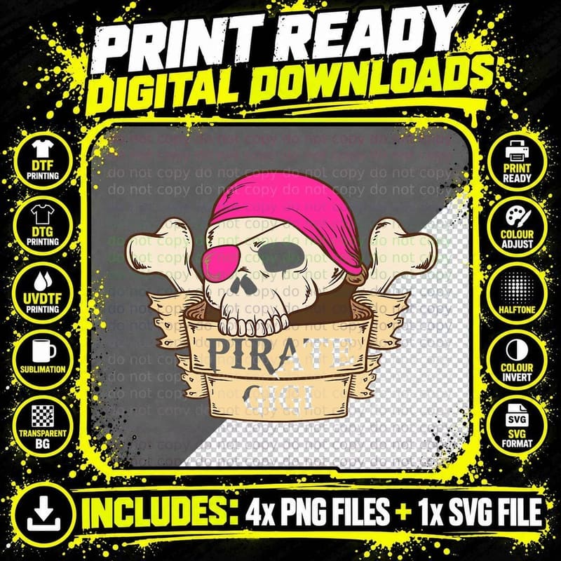 Pirate Captain Gigi Pirate Gigi Halloween Grandma T-Shirt Png SVG Digital Bundle