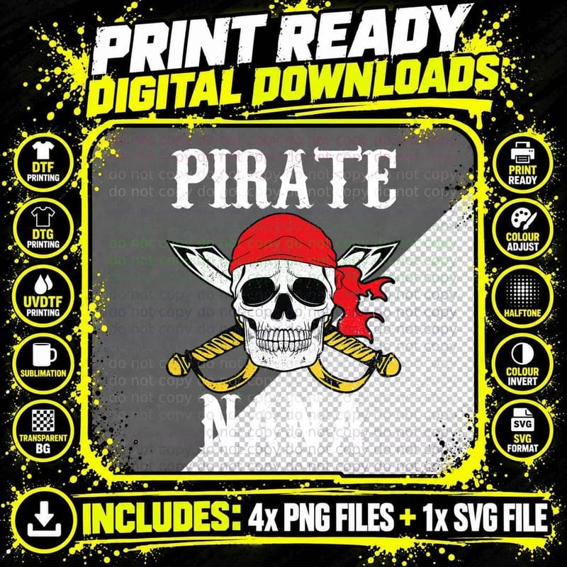 Pirate Nana Grandmother Matching Family Halloween T-Shirt Png SVG Digital Bundle