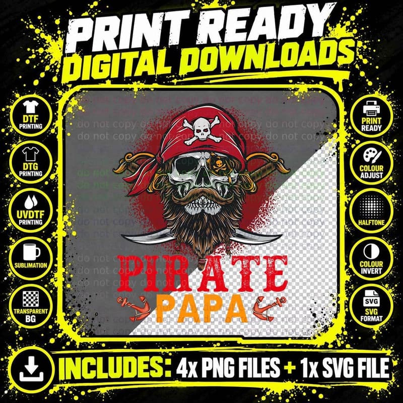 Pirate Papa Halloween Skull Pirate Costume Family Kids Png SVG Digital Bundle