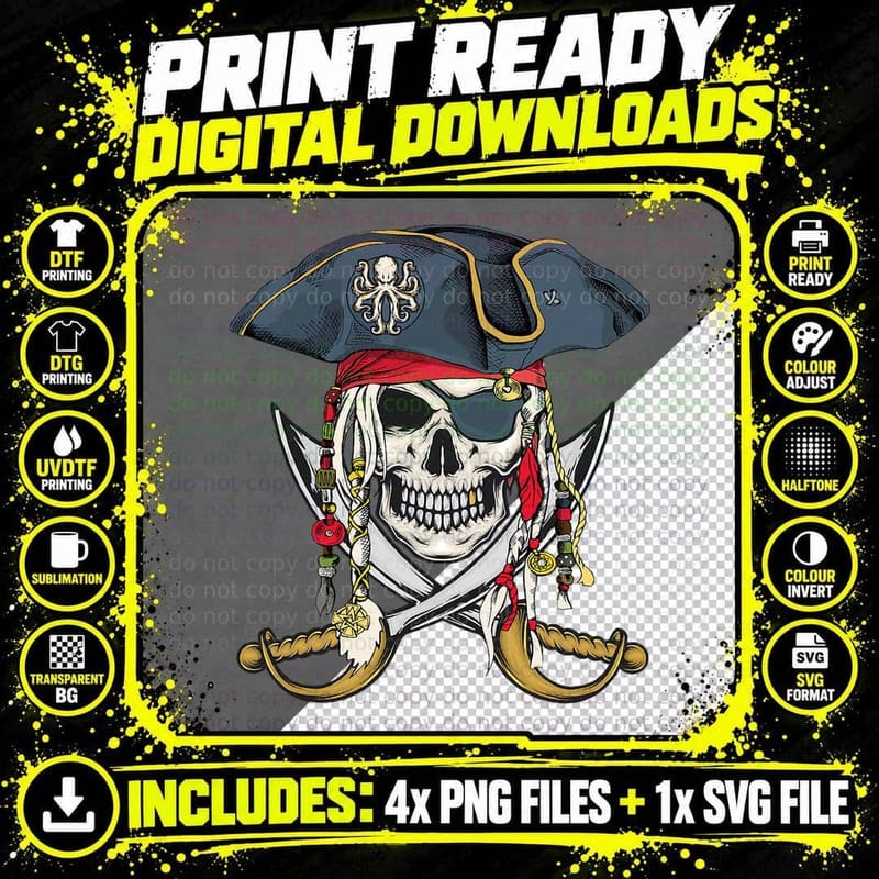 Pirate Skull Halloween Little Boys Girls Kids Teens Png SVG Digital Bundle
