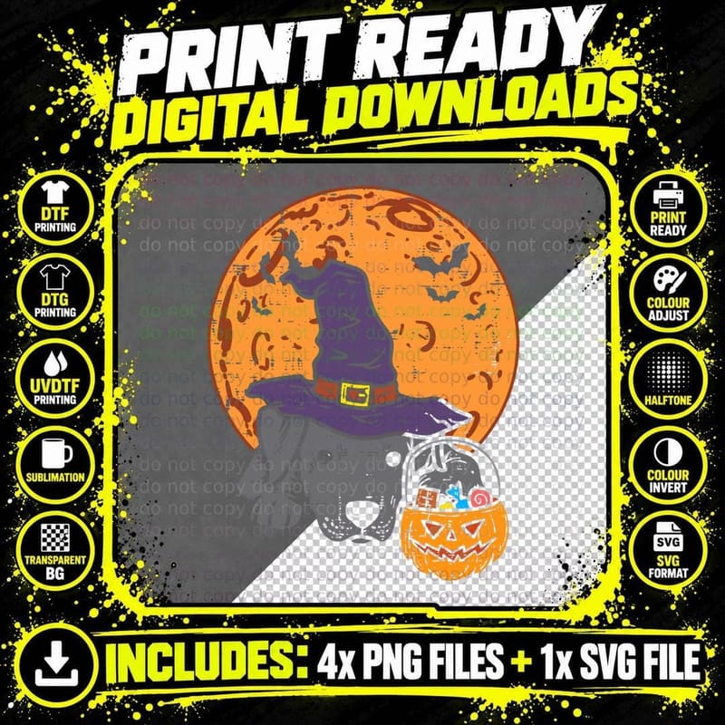 Pitbull Witch Hat Moon Jack O Lantern Halloween Pittie Png SVG Digital Bundle