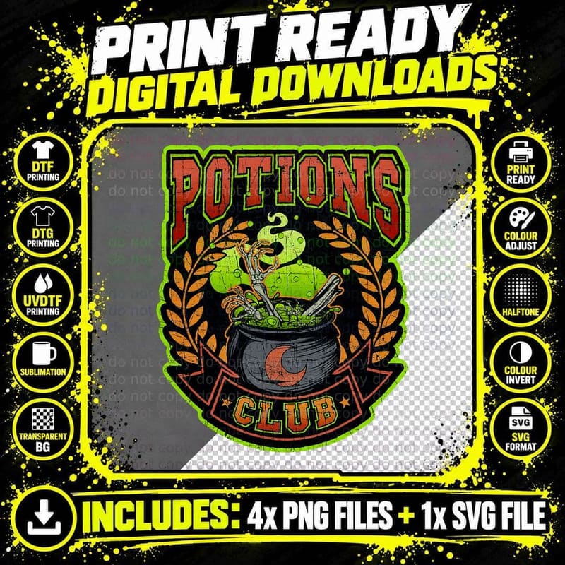 Potions Club Retro Floral Horror Movie Halloween Witchy Png SVG Digital Bundle