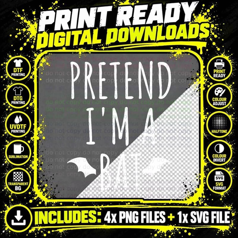 Pretend I'm a Bat Lazy Easy Last Minute Halloween Png SVG Digital Bundle