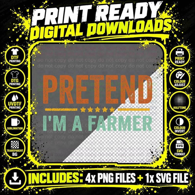 Pretend I'm a Farmer Costume Halloween Retro Vintage Png SVG Digital Bundle