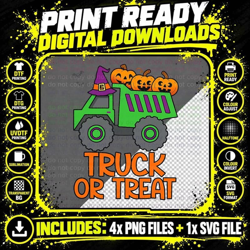 Pumpkin Dump Truck or Treat Halloween Boys Kids Toddlers Png SVG Digital Bundle