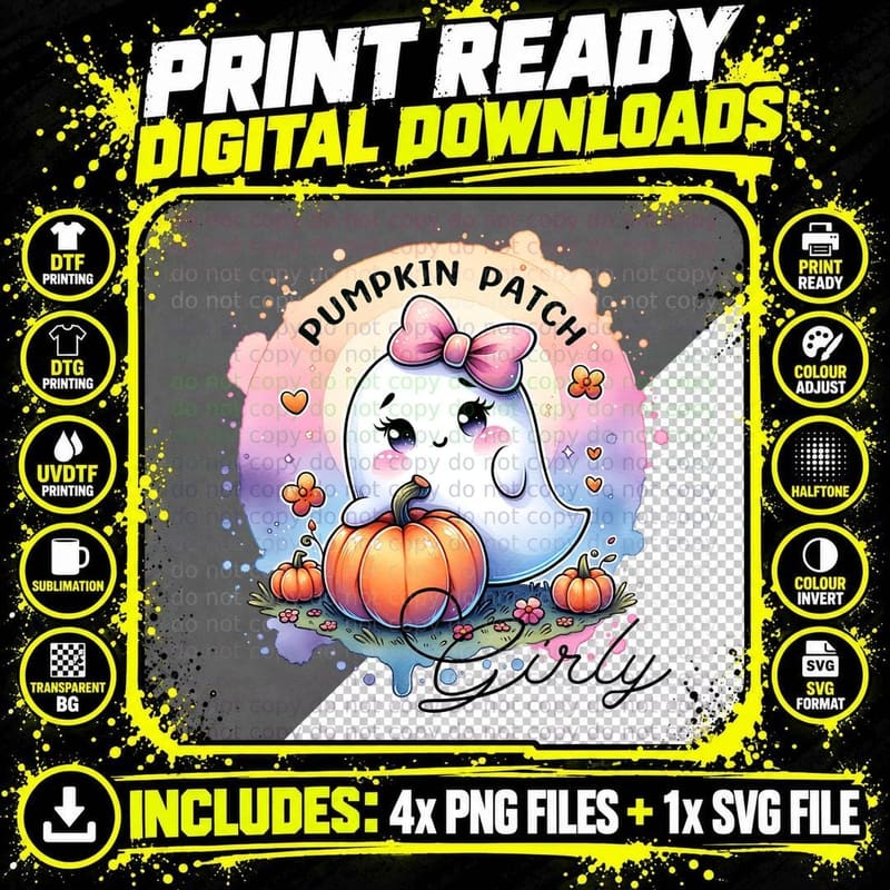 Pumpkin Patch Girly Ghost, Retro Vintage Png SVG Digital Bundle