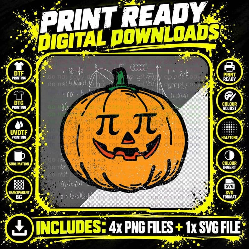 Pumpkin Pi Day Halloween Costume Jack O Lantern Math Png SVG Digital Bundle