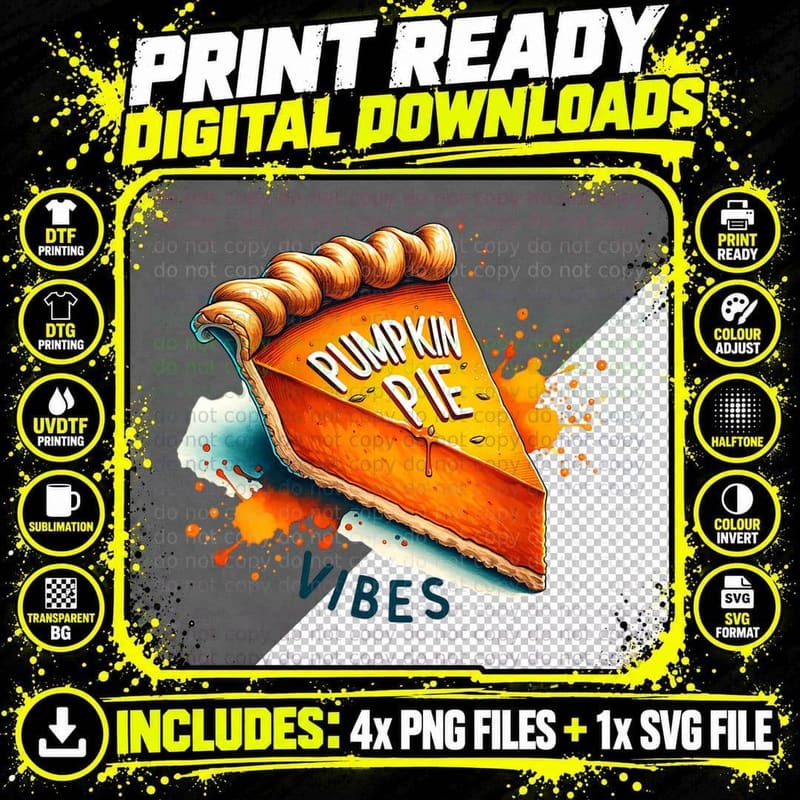 Pumpkin Pie Vibes, Retro Vintage, Funny Aesthetic Png SVG Digital Bundle