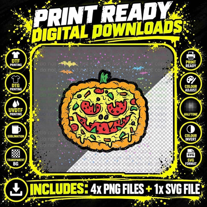 Pumpkin Pizza Hallowen Costume Scary Jack O Lantern Png SVG Digital Bundle