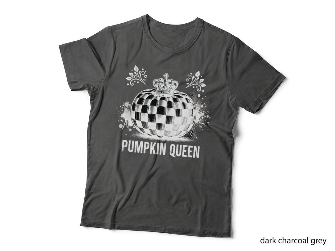 Pumpkin Queen Checkered Crown, Minimalist, Everyday Wear, Gift T-Shirt